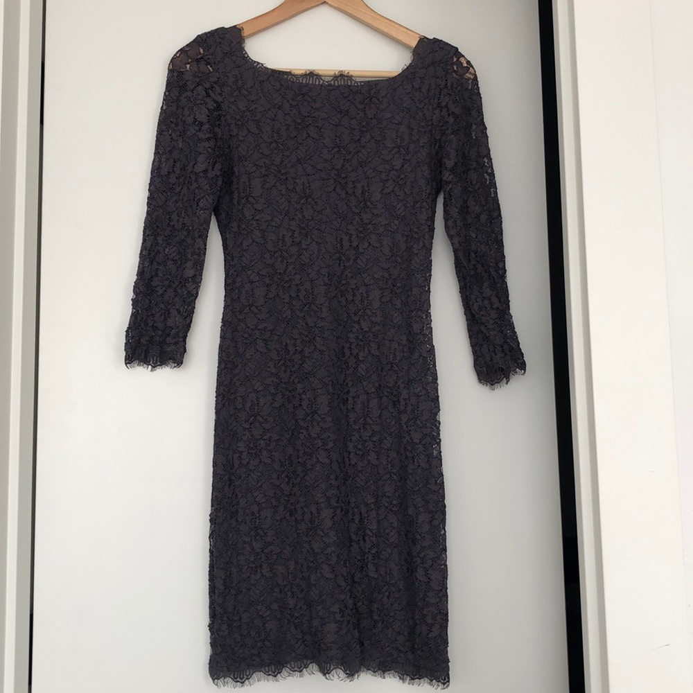 Diane Von Furstenberg Zarita Gray lace dress